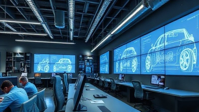 Офис передового автомобильного инженерного центра в Токио с цифровыми