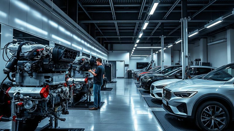 Современный автотехнический выставочный и сервисный зал с современными