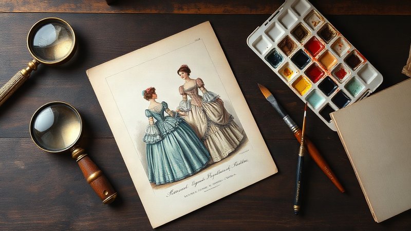 Искусство модной гравюры XIX века: как парижские иллюстрации сформировали глобальный язык глянца Старинная раскрашенная вручную модная гравюра XIX века с изображением