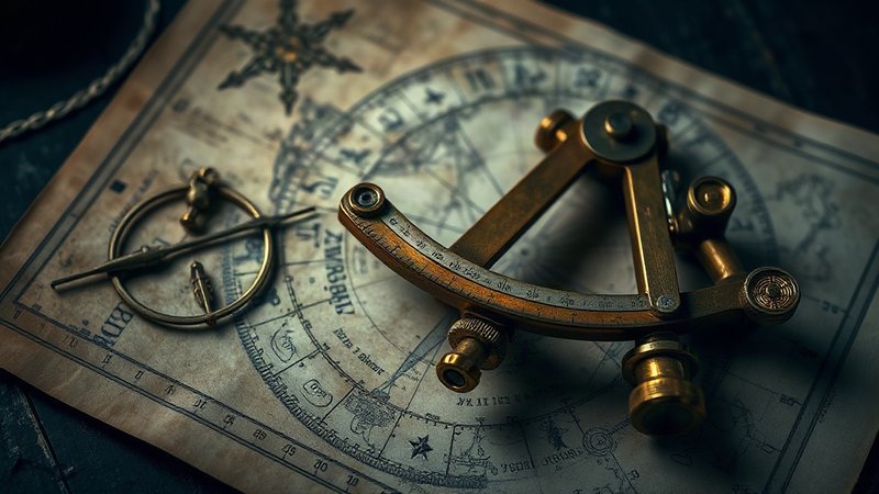 Старинный латунный морской секстант на фоне звездных карт к гороскопу