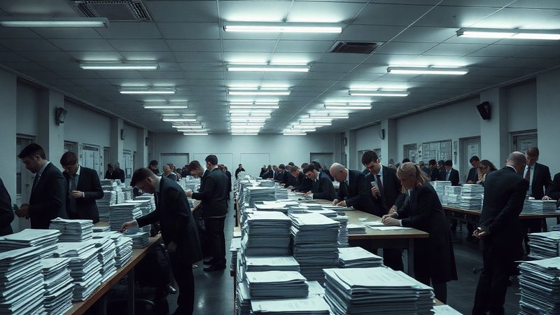 Процесс подсчета и сортировки бюллетеней членами избирательной комисси