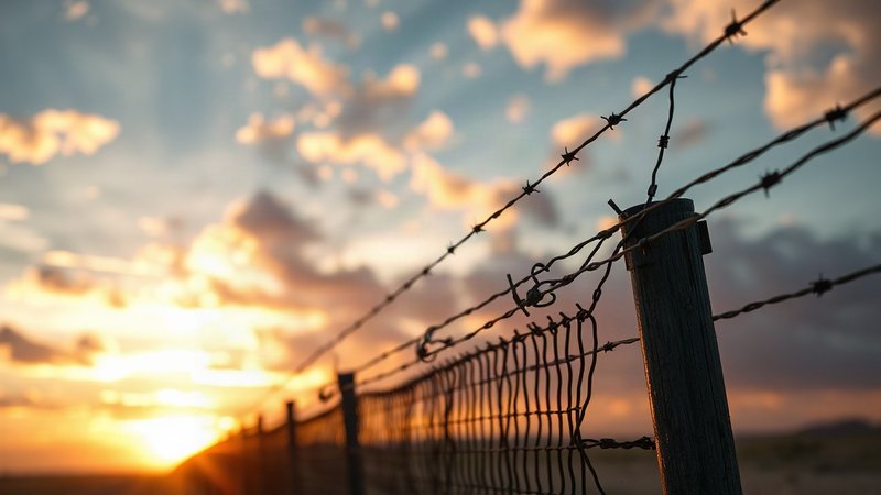 Заградительный барьер из колючей проволоки на венгерском государственн
