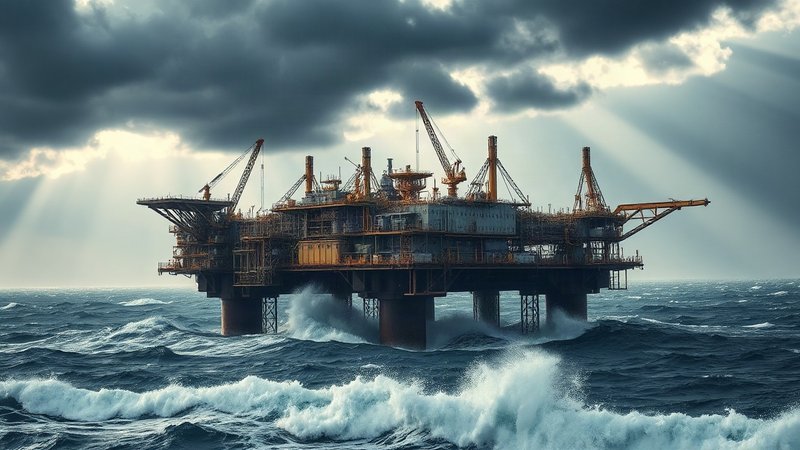 Глобальный кризис налицо: нефтяные корпорации США заявили об угрозе дефицита Морская нефтедобывающая платформа в штормовом море на фоне темного гро