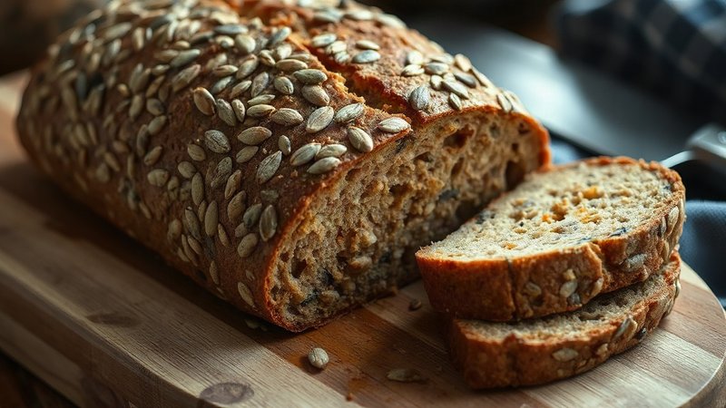 Круглая буханка цельнозернового хлеба с семечками и хрустящей корочкой