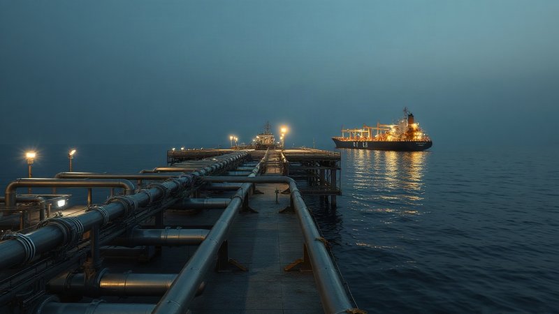 Морские причалы нефтяного терминала с пришвартованными супертанкерами