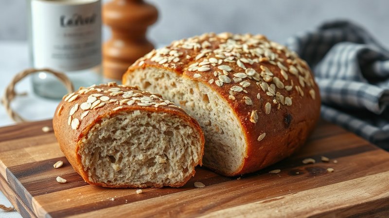 Круглая буханка овсяного хлеба с хлопьями на корочке, нарезанная на де