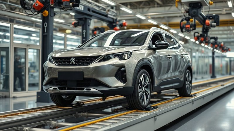 Производственная линия современного автозавода с новым собранным автом