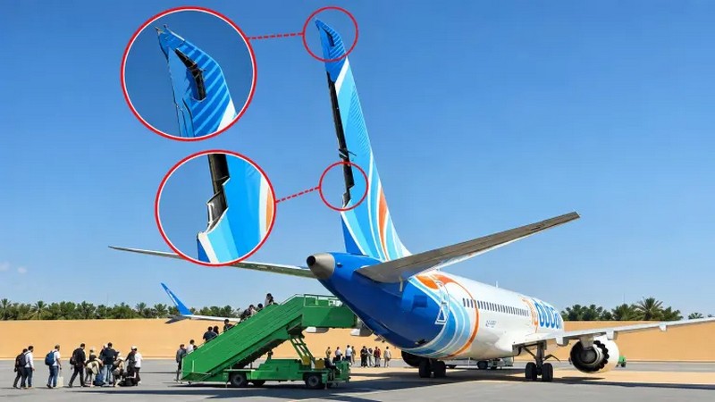Самолет Flydubai в окружении машин аварийных служб на полосе аэропорта