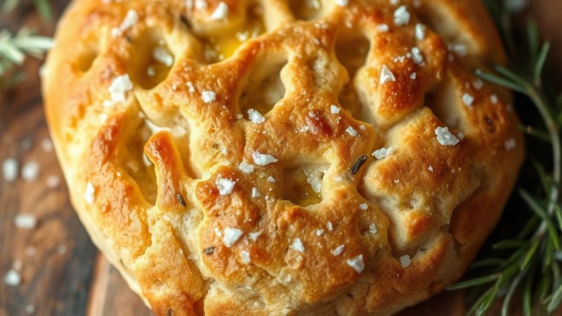 Золотистая пышная фокачча с ямочками, политая оливковым маслом и посып