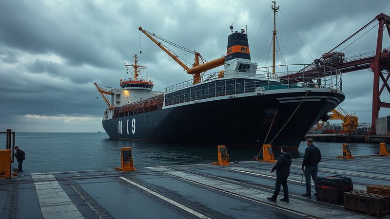 Морской транспорт для перевозки живого скота у причала грузового порта