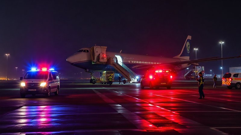 Пассажирский самолет на взлетно-посадочной полосе в Табуке в окружении