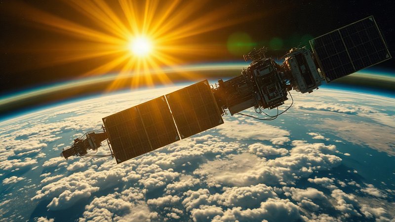 Телекоммуникационный спутник на околоземной орбите во время геомагнитн