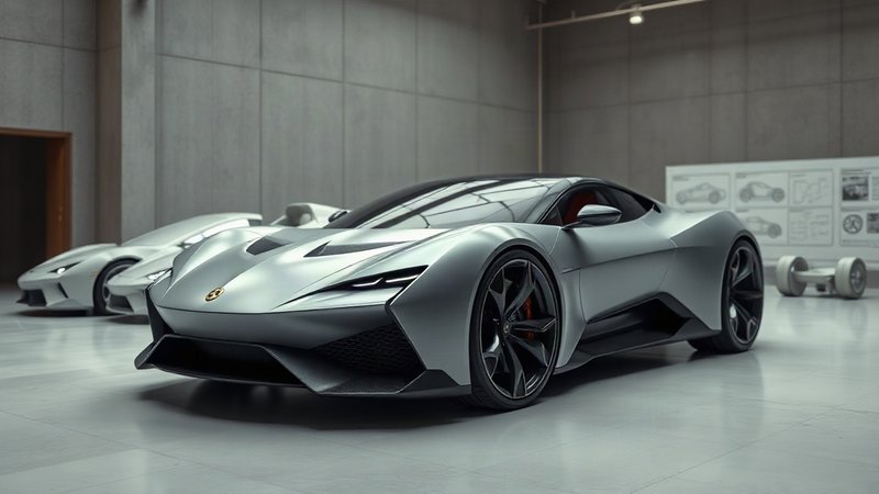 Вид сверху на концептуальный автомобиль с удлиненным капотом в совреме
