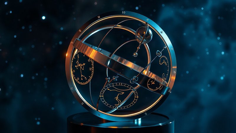 Армиллярная сфера со светящимися неоновыми орбитальными кольцами