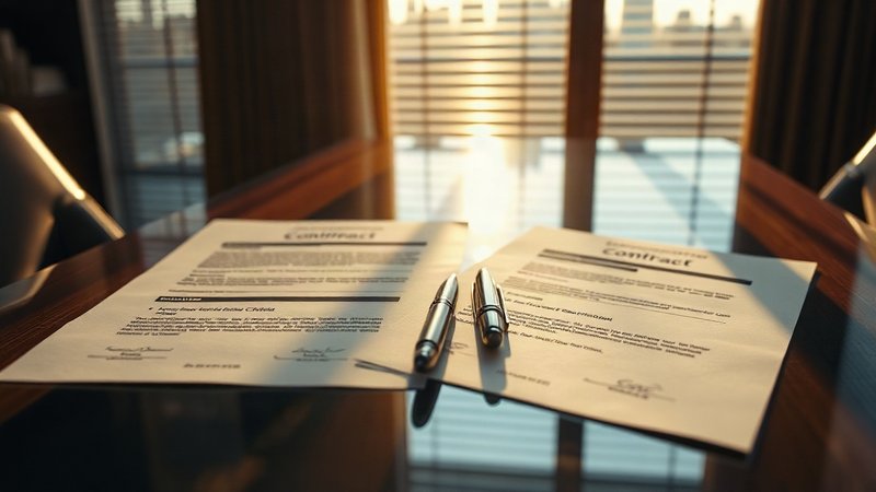Два образца договоров лежат на рабочем столе руководителя для сравнени