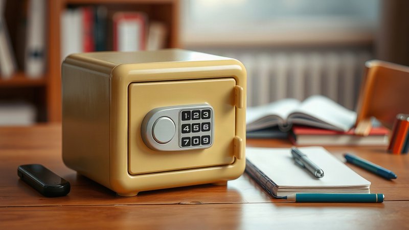 Детский металлический сейф с биометрическим замком: формирование привычки персональных накоплений Яркий металлический детский мини-сейф с кодовой панелью и сканером отп