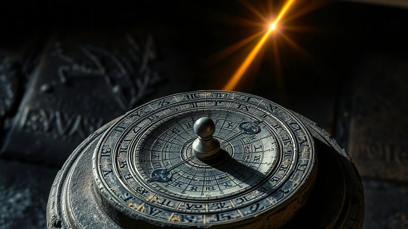 Старинные каменные солнечные часы с астрологической разметкой под лучо
